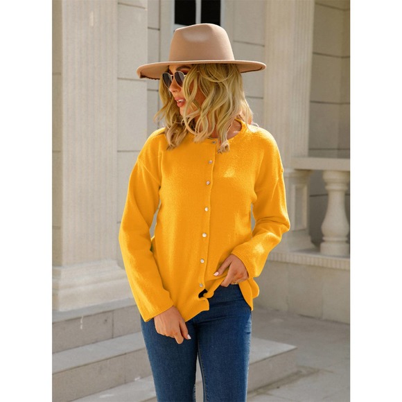 Round Neck Long Sleeve Single-Breasted Sweater - Picture 8 of 11